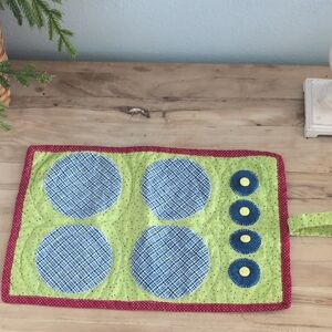 Handmade Quilted Play Mat with Blue Circles and Lime Green Background